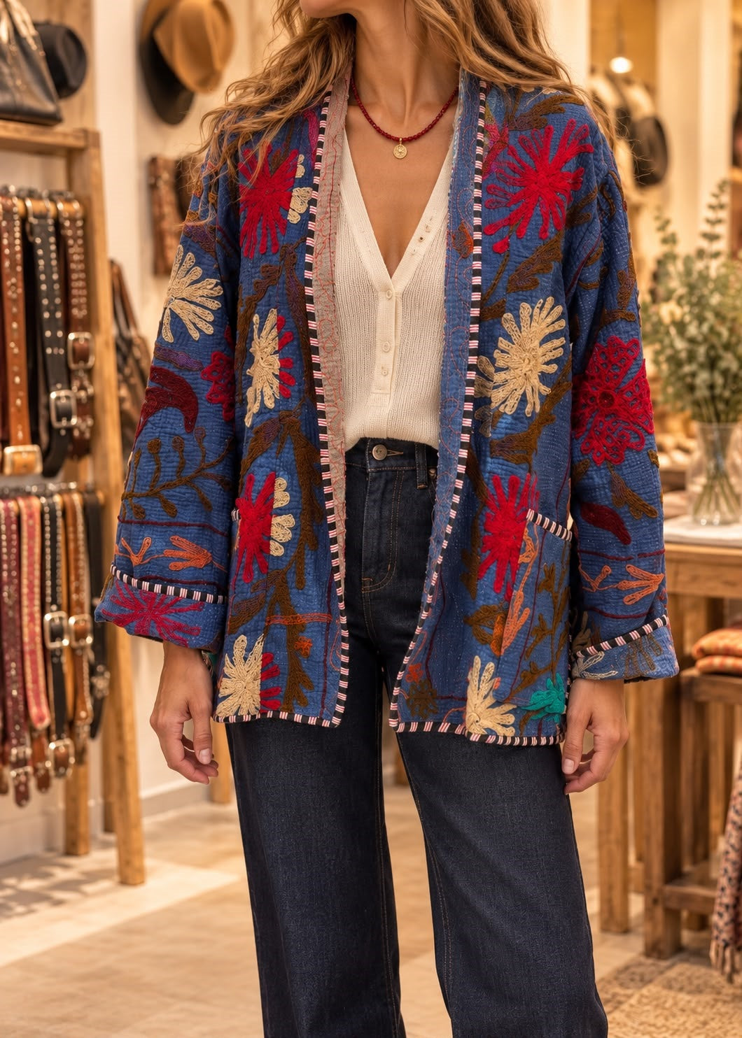 Chaqueta kimono bordada