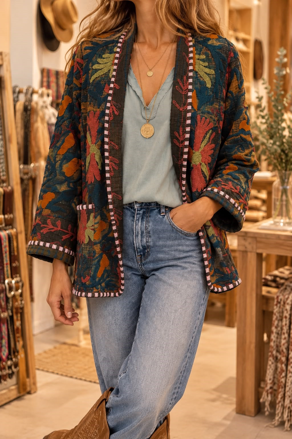 Chaqueta kimono bordada