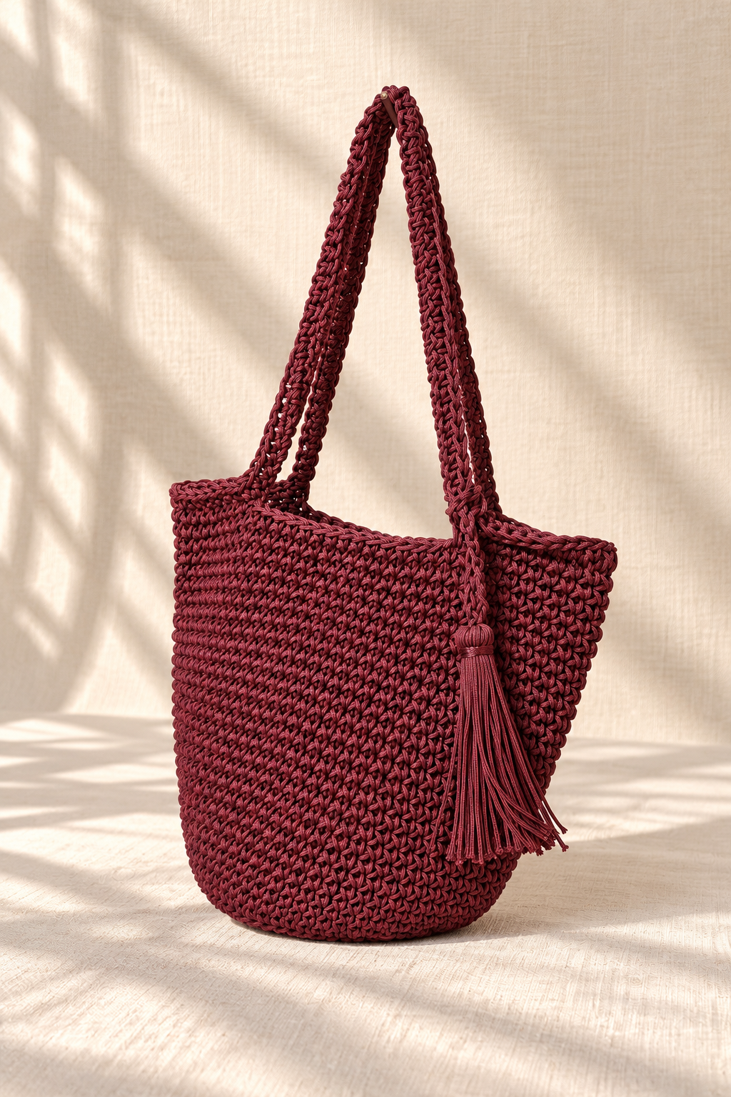 Bolso shopping Macramé burdeos