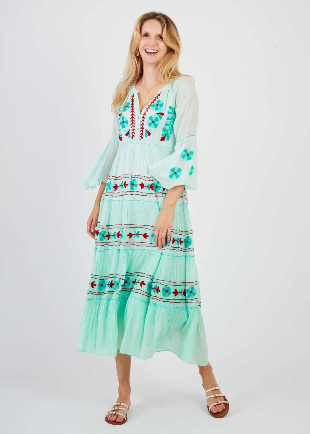 Vestido largo bordado verde Caracas