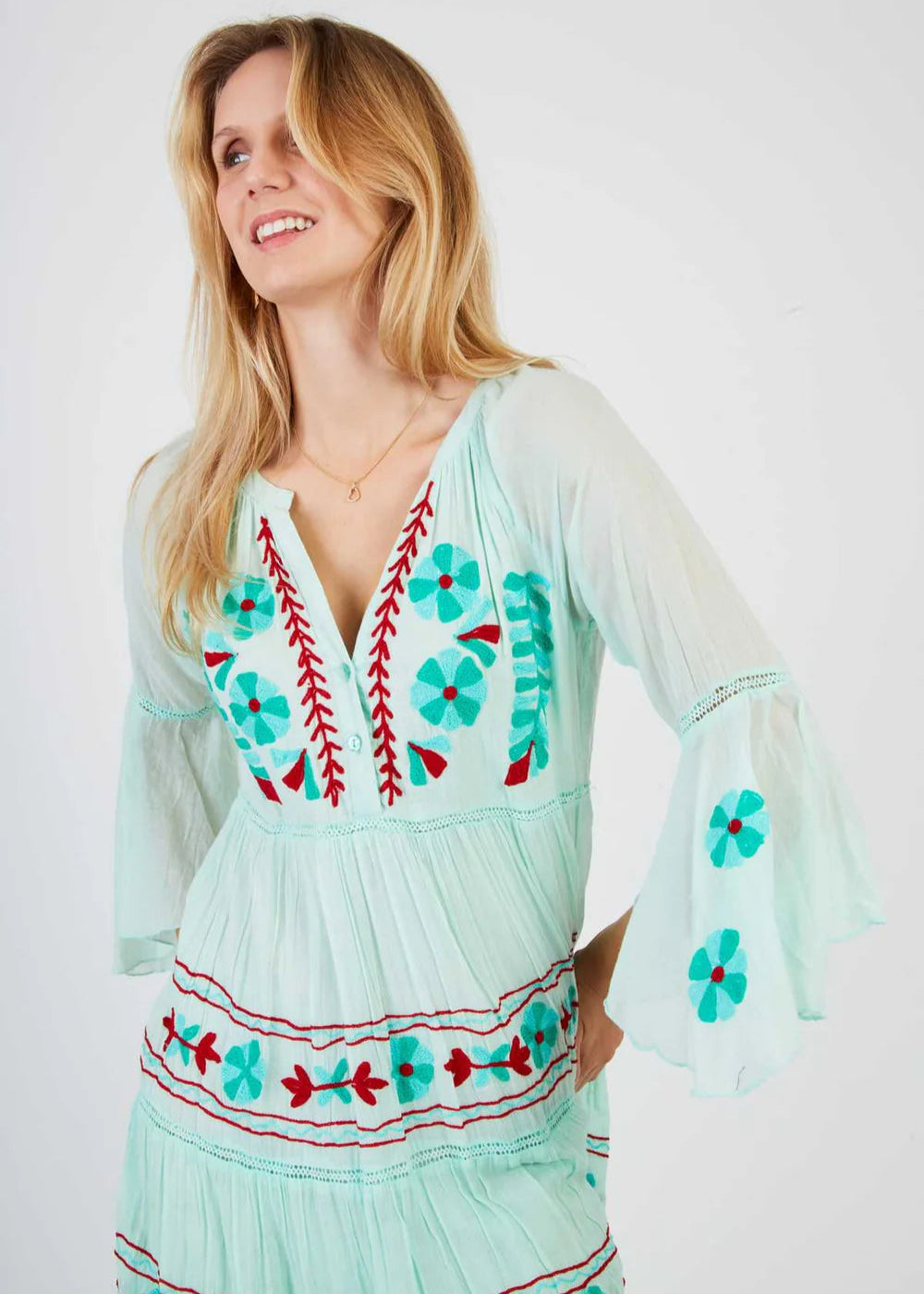 Vestido largo bordado verde Caracas