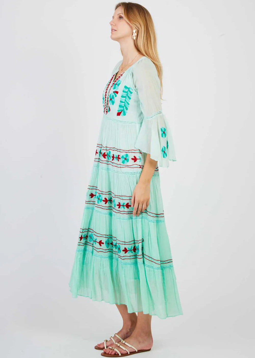 Vestido largo bordado verde Caracas