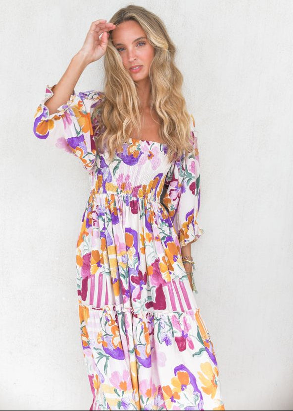 Vestido largo estampado flores