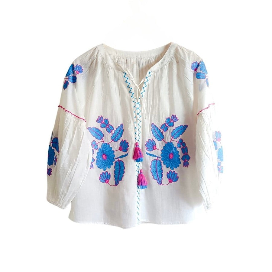 Blusa manga larga blanca bordada