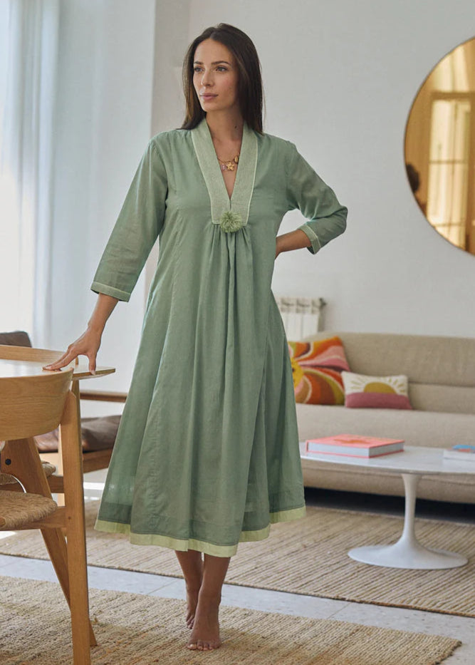 Vestido liso verde Anaelle