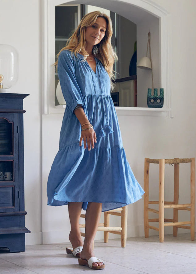 Vestido liso azul Angela