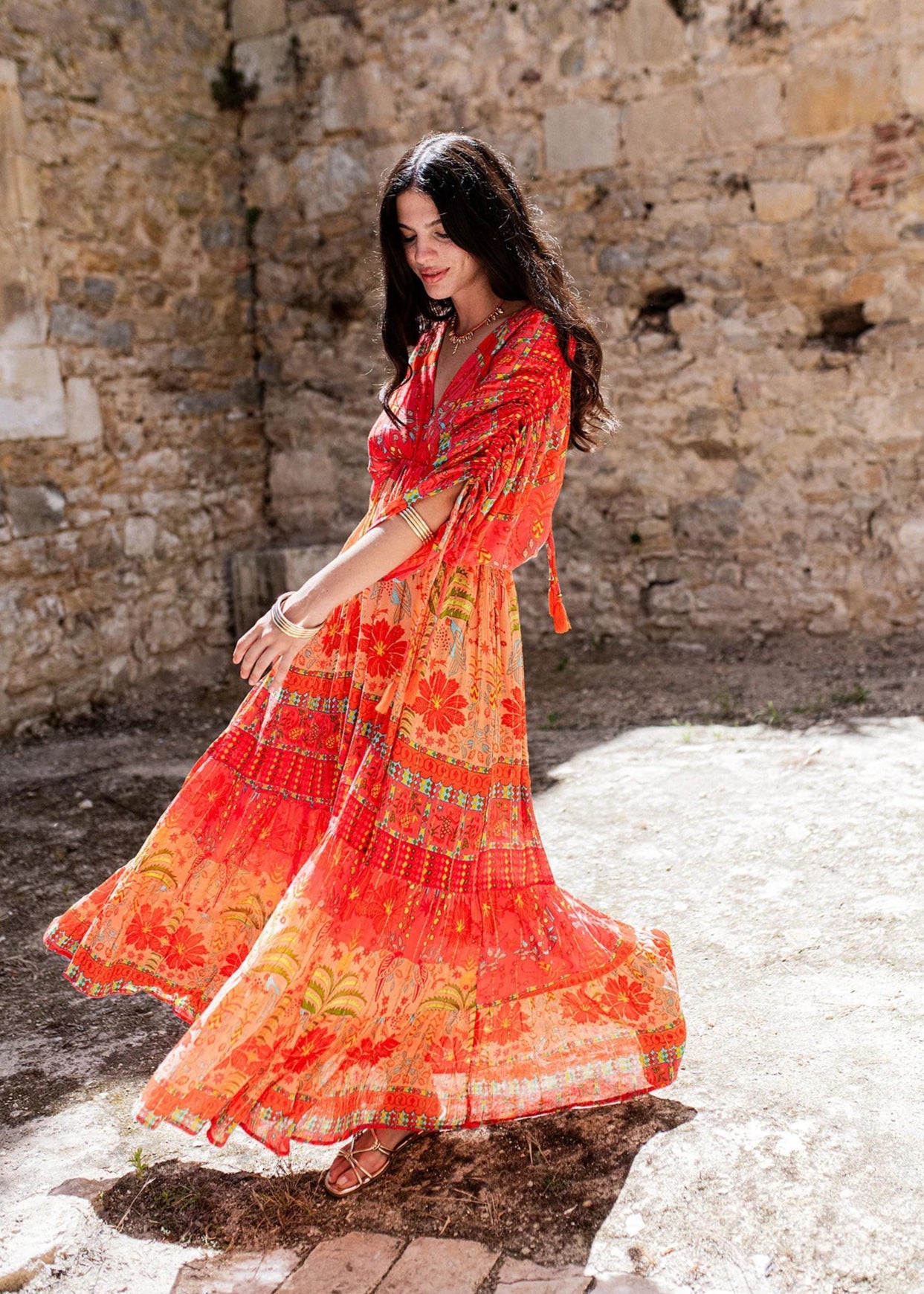 Vestido con mangas naranja