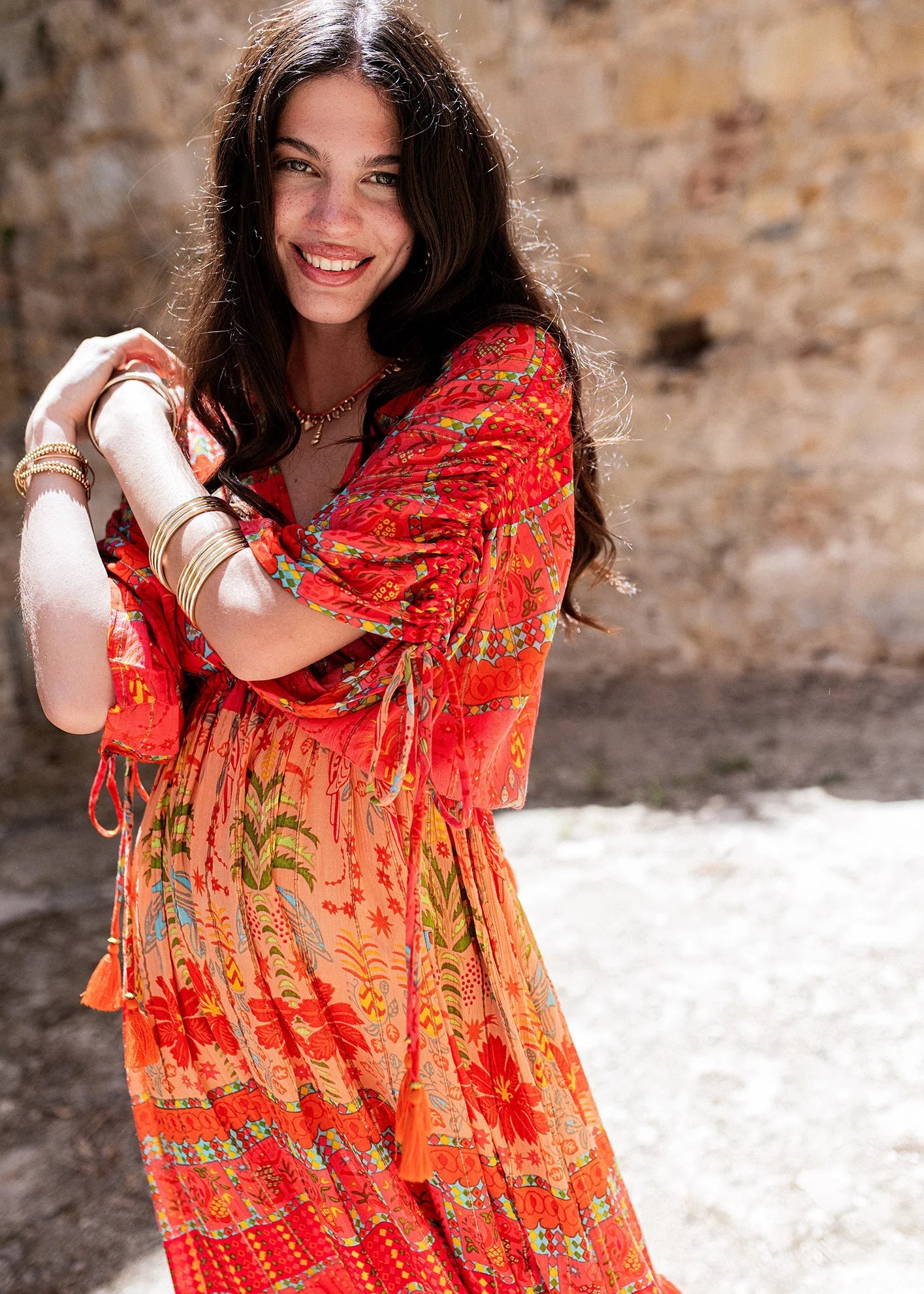 Vestido con mangas naranja