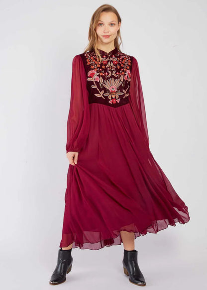 Vestido Largo bordado burgundy
