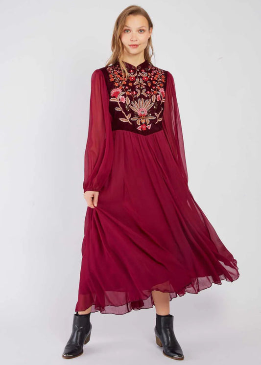 Vestido Largo bordado burgundy