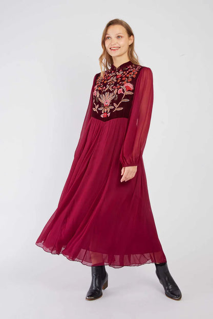 Vestido Largo bordado burgundy