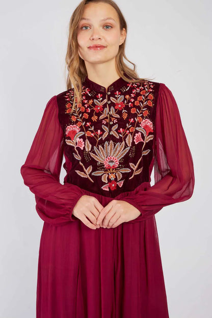 Vestido Largo bordado burgundy