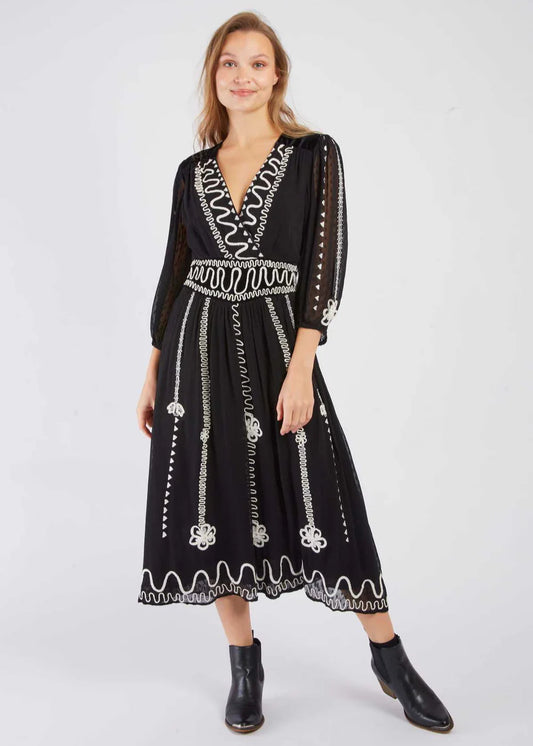 Vestido Largo bordado negro