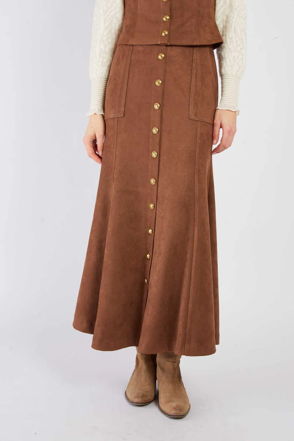 Falda larga acampanada camel
