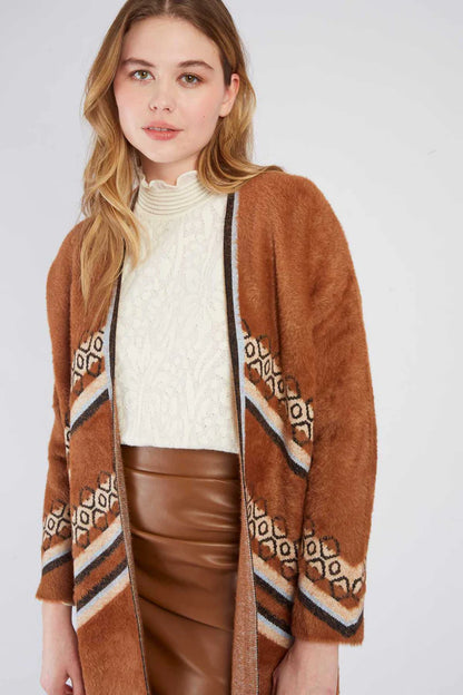 Chaqueta de punto larga en color camel
