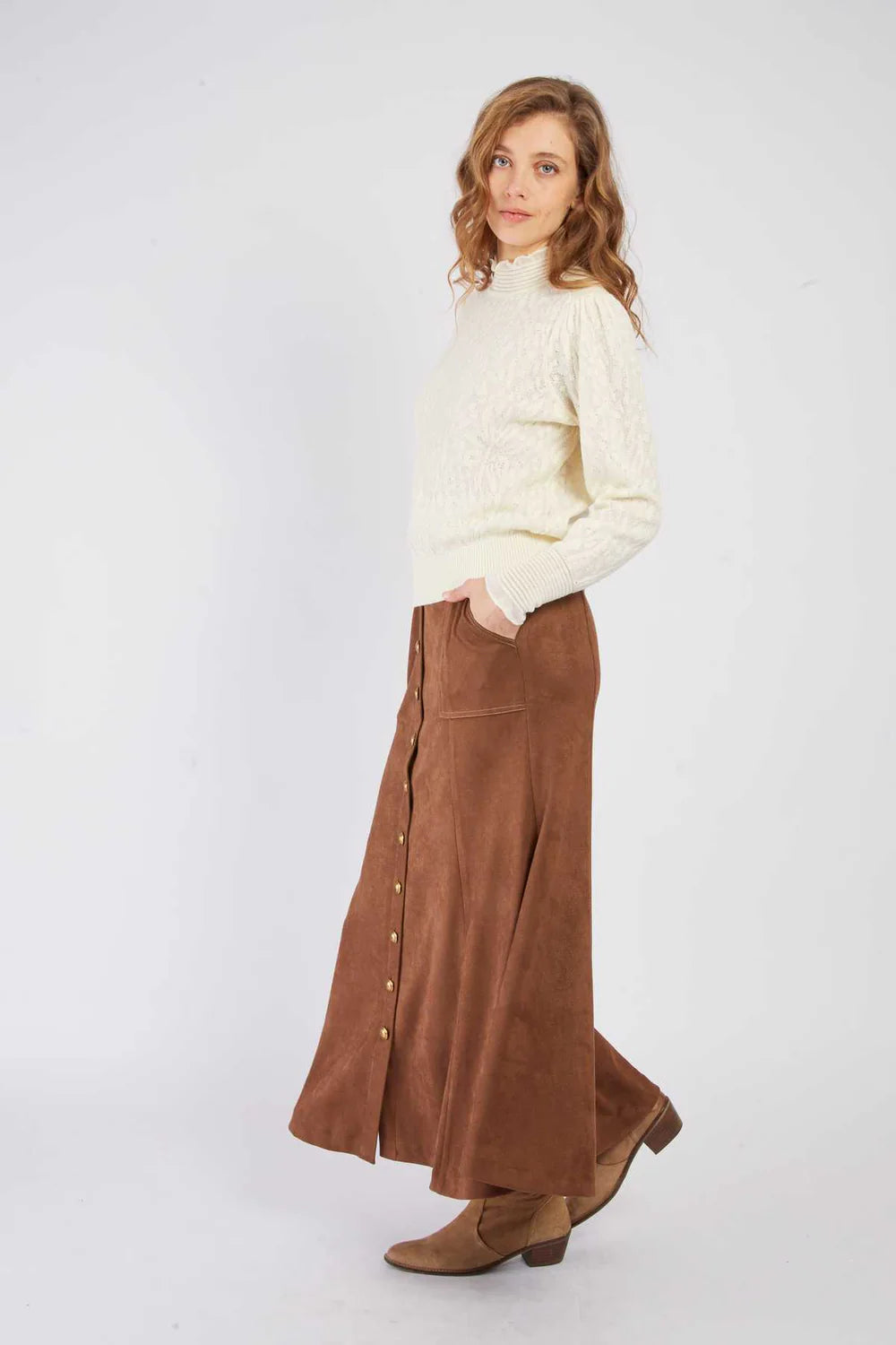Falda larga acampanada camel