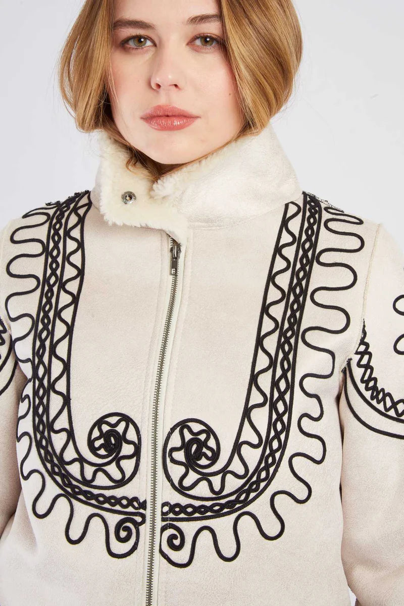 Chaqueta corta de ante sintético bordado RIVOLI