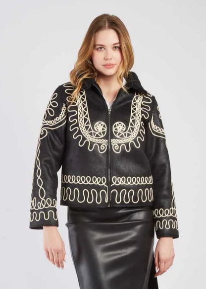 Chaqueta corta de ante sintético bordado RIVOLI