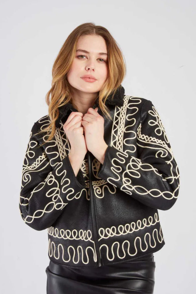 Chaqueta corta de ante sintético bordado RIVOLI