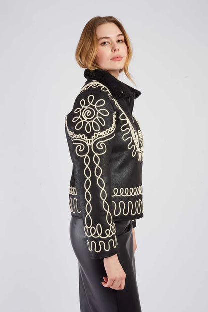 Chaqueta corta de ante sintético bordado RIVOLI