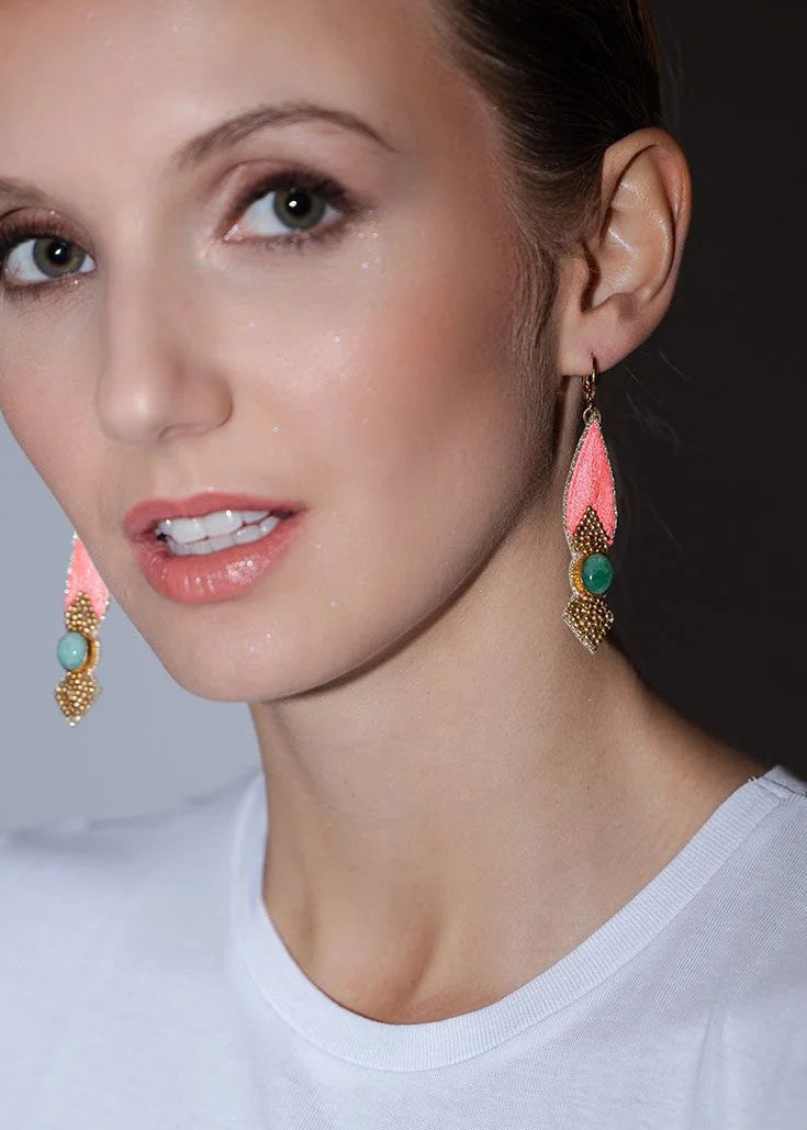 Pendientes bordados seda