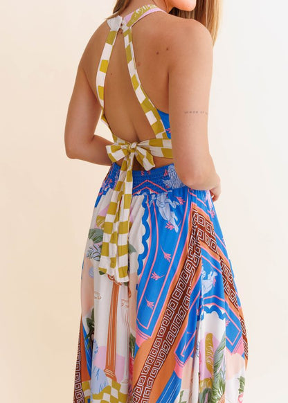 Vestido largo halter estampado