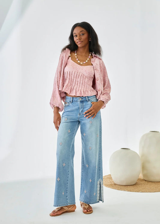 Jeans rombos bordados