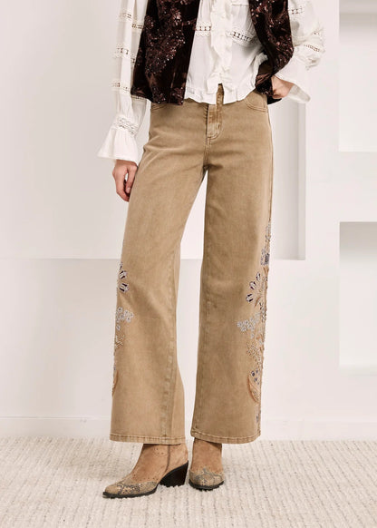 Jeans wide leg bordados
