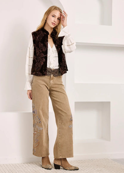 Jeans wide leg bordados