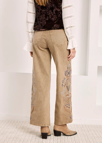 Jeans wide leg bordados