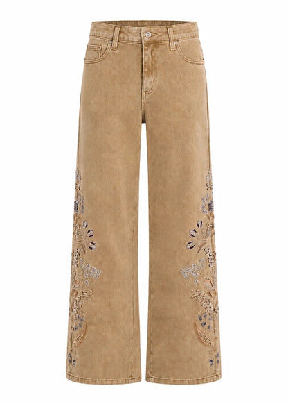 Jeans wide leg bordados