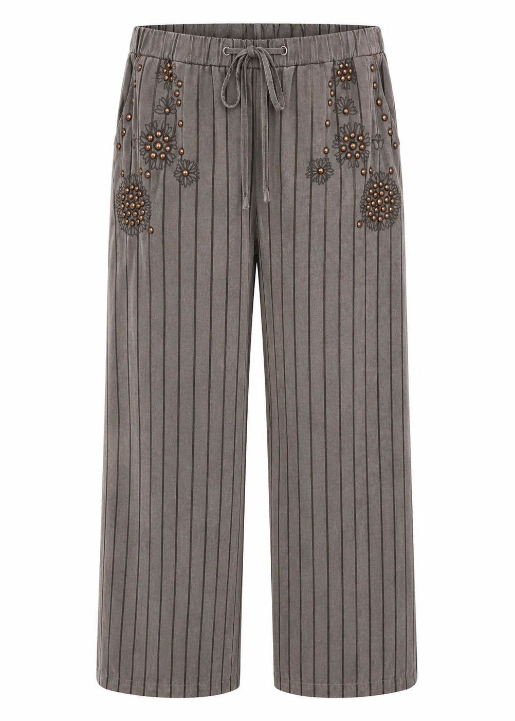 Pantalón wide leg rayas y tachuelas