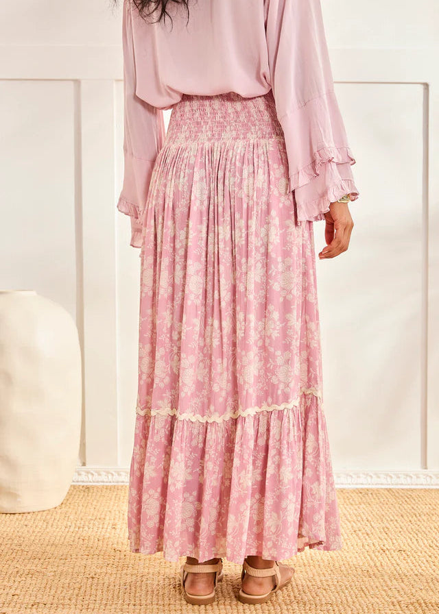 Falda larga flores rosa