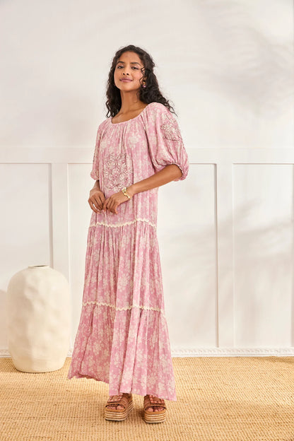 Vestido flores escote rosa
