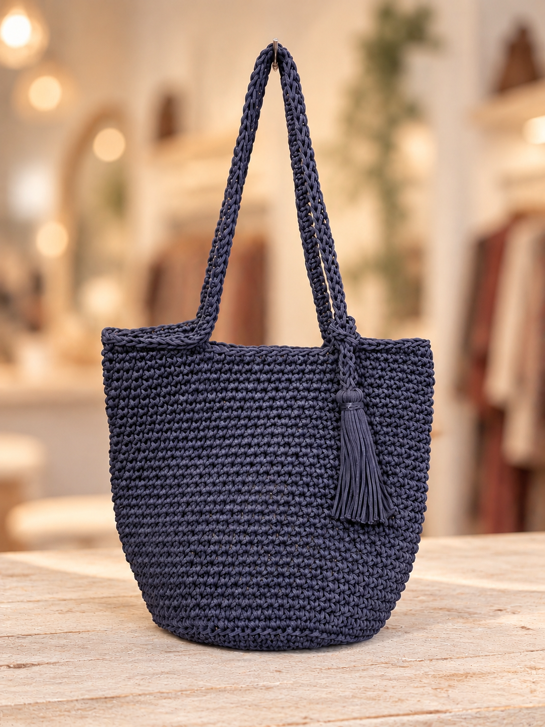 Bolso shopping Macramé azul marino