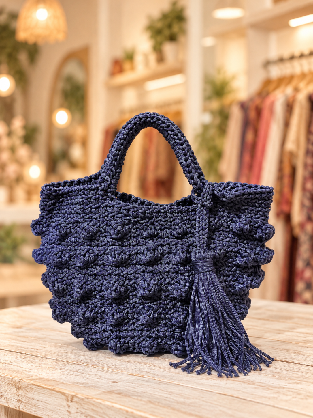 Bolso de mano Macramé azul marino