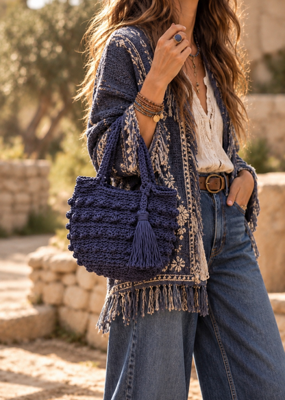 Bolso de mano Macramé azul marino