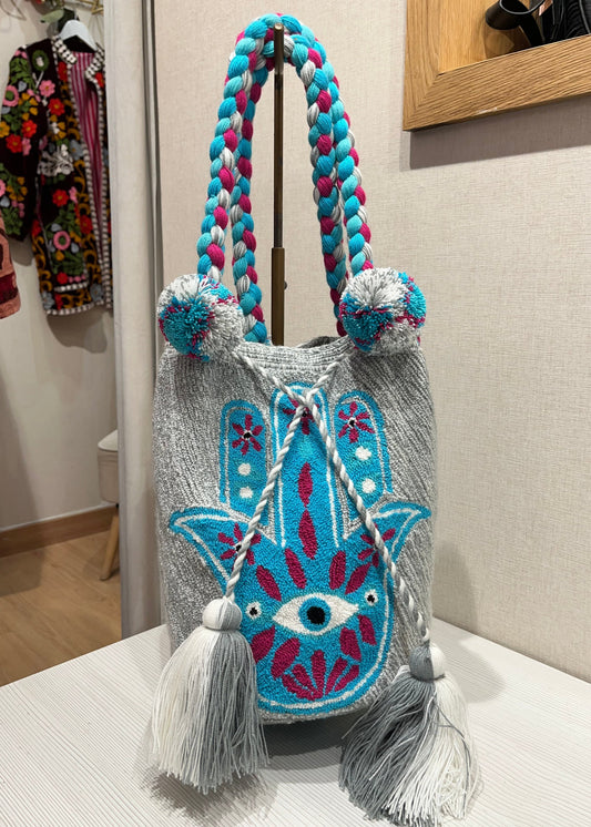 Bolso wayuu gris turqueza