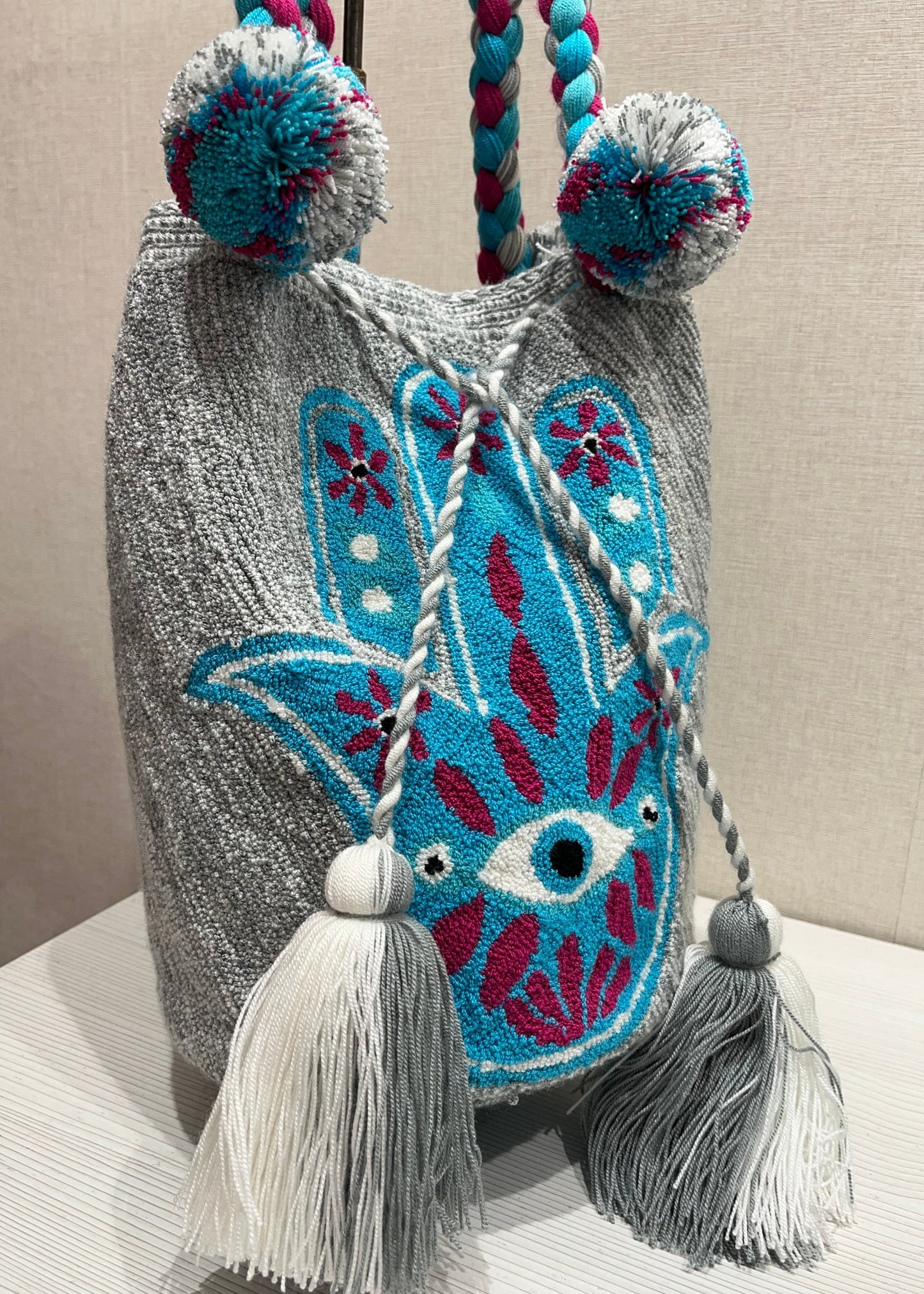 Bolso wayuu gris turqueza