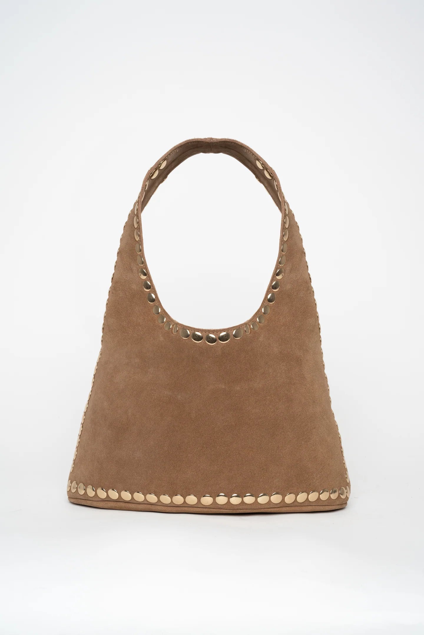 Bolso de serraje camel tachuelas