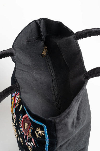 Bolso terciopelo shopper bordado