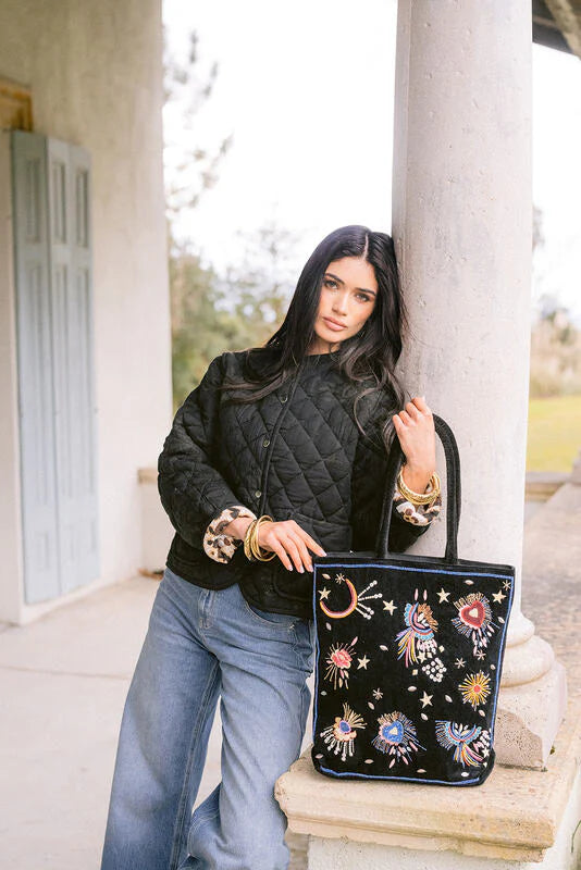 Bolso terciopelo shopper bordado