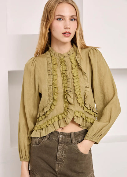 Blusa volantes caqui