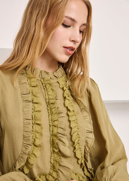 Blusa volantes caqui