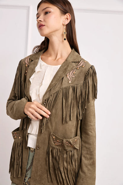 Chaqueta flecos caqui