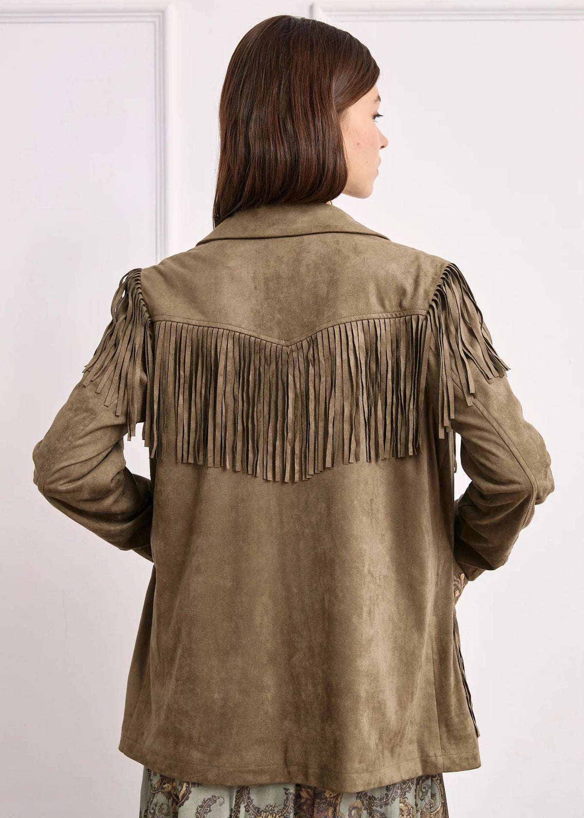 Chaqueta flecos caqui