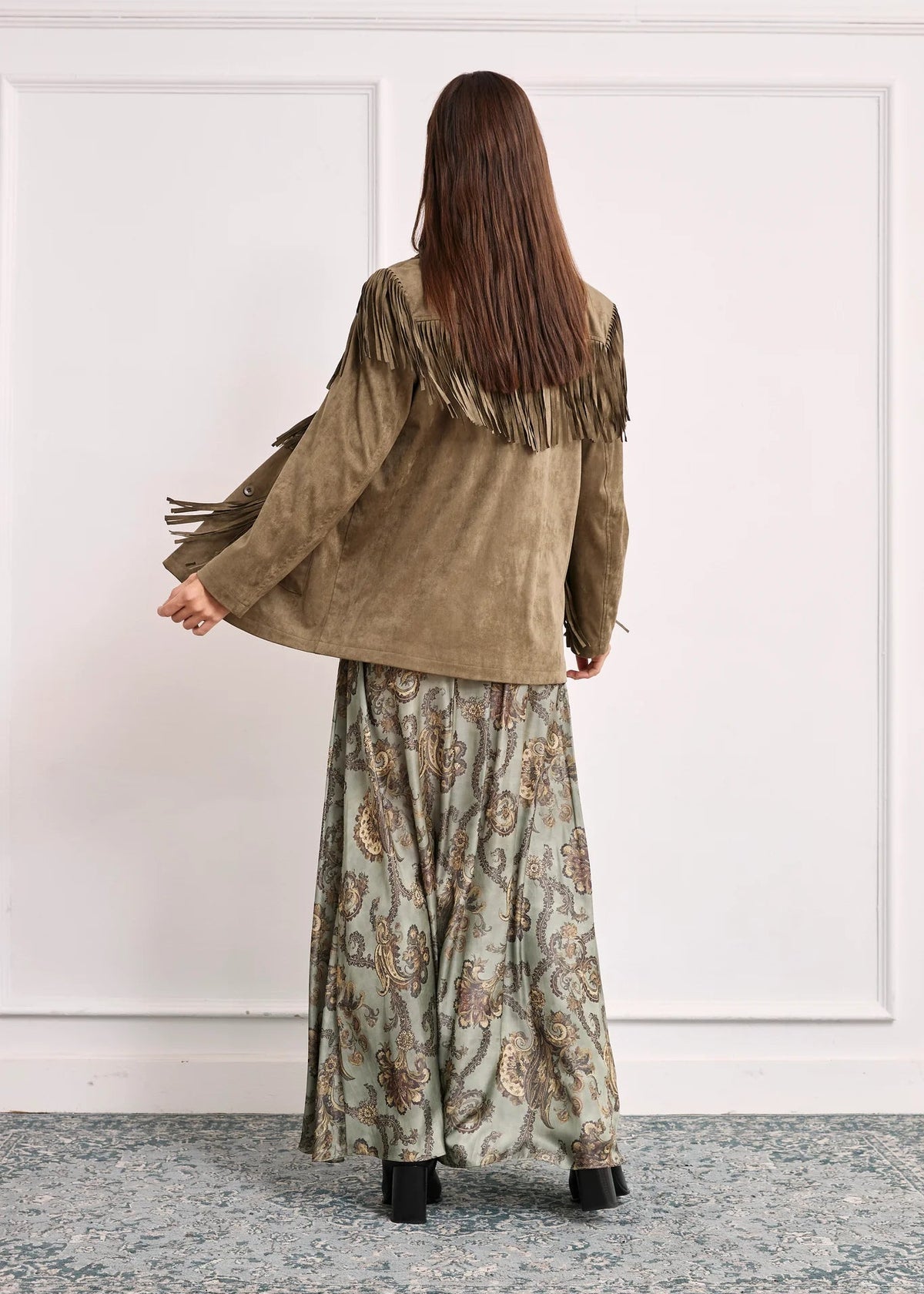 Chaqueta flecos caqui