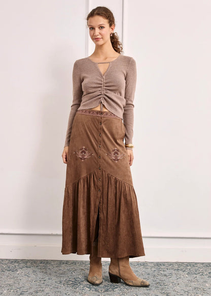 Falda bordados camel