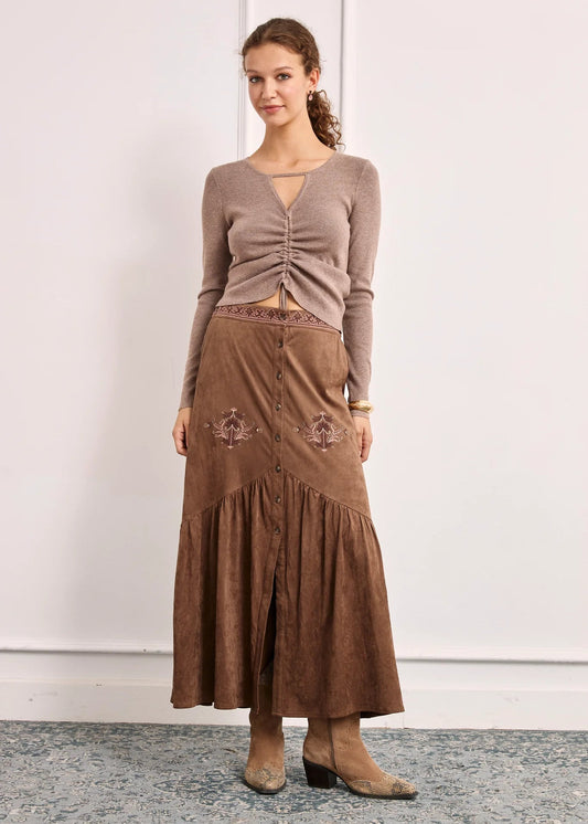 Falda bordados camel