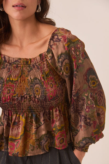 Blusa flores multicolor volantes